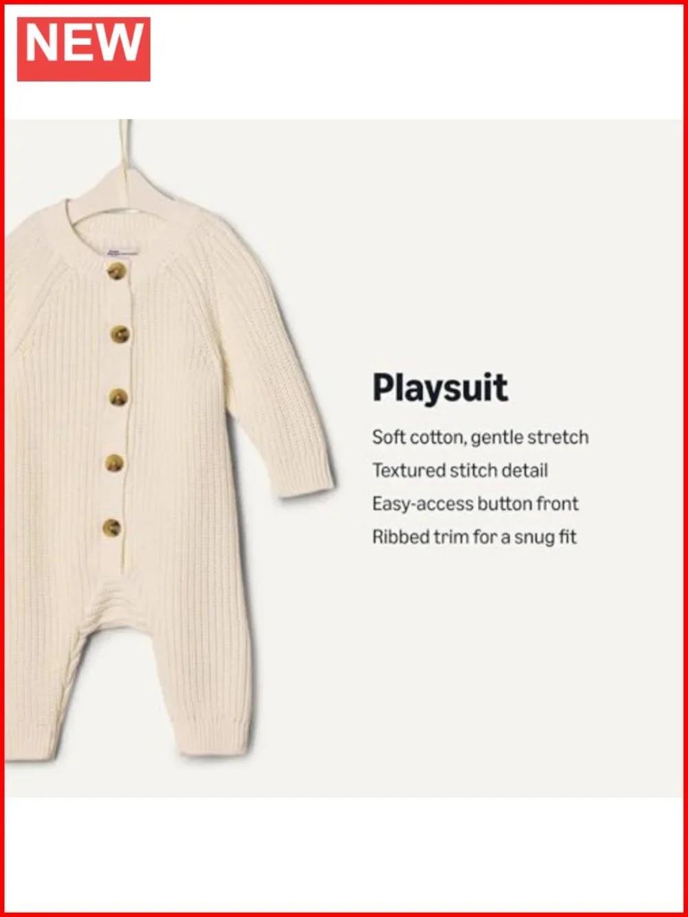 Unisex Baby Cotton Knit Playsuit Textured Stitch Long Sleeve Romper